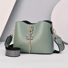 Butterfly Ornament Bucket Bag PU Leather Crossbody Bag
