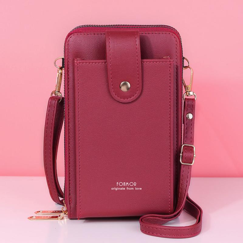 Zipper Phone Wallet Faux Leather Coin Purse Shoulder Bag