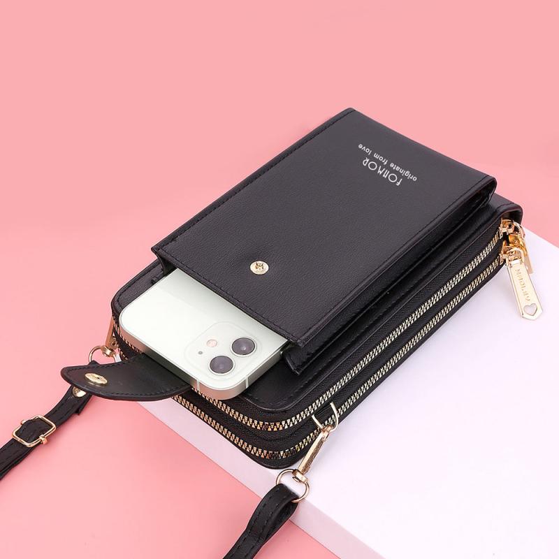 Zipper Phone Wallet Faux Leather Coin Purse Shoulder Bag