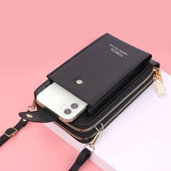 Zipper Phone Wallet Faux Leather Coin Purse Shoulder Bag
