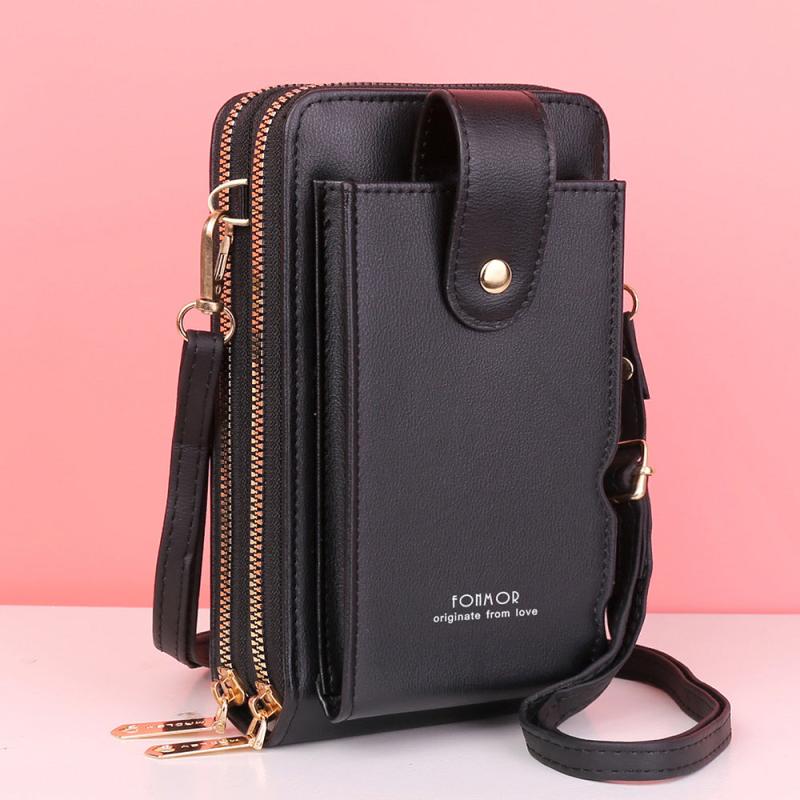 Zipper Phone Wallet Faux Leather Coin Purse Shoulder Bag