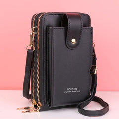 Zipper Phone Wallet Faux Leather Coin Purse Shoulder Bag