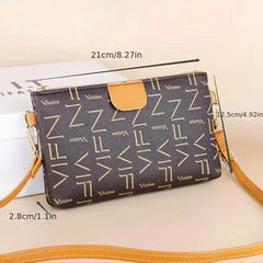 Letter Graphic Crossbody Bag Small PU Leather Square Purse Zipper Phone Bag