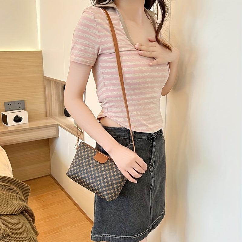 Letter Graphic Crossbody Bag Small PU Leather Square Purse Zipper Phone Bag