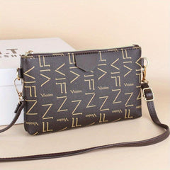 Letter Graphic Crossbody Bag Small PU Leather Square Purse Zipper Phone Bag