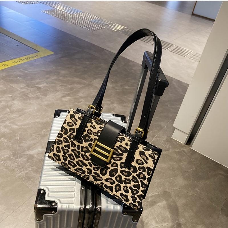 Leopard Print Shoulder Bag Y2K Buckle Decor Handbag Purse