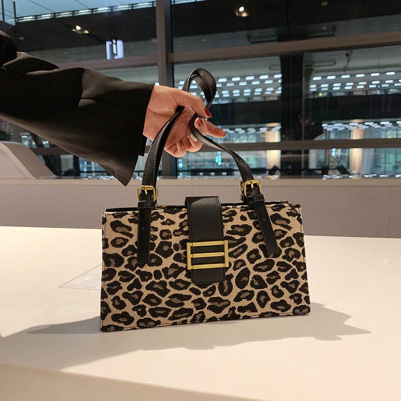 Leopard Print Shoulder Bag Y2K Buckle Decor Handbag Purse