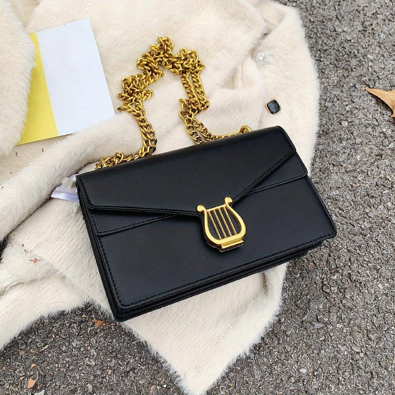 Vintage Chain Crossbody Bag Flap Square Purse Women's PU Leather Shoulder Bag