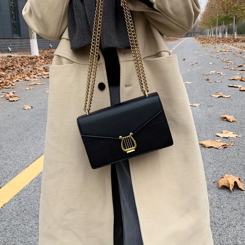 Vintage Chain Crossbody Bag Flap Square Purse Women's PU Leather Shoulder Bag