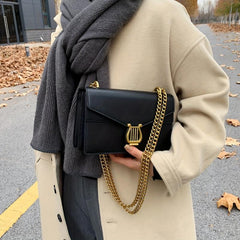 Vintage Chain Crossbody Bag Flap Square Purse Women's PU Leather Shoulder Bag