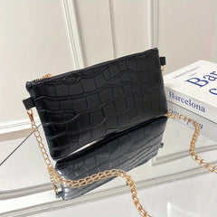 Crocodile Embossed Shoulder Chain Bag Zipper Solid Square