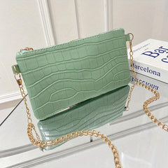 Crocodile Embossed Shoulder Chain Bag Zipper Solid Square
