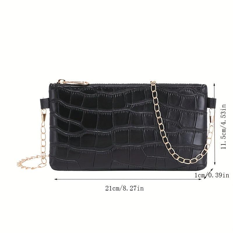 Crocodile Embossed Shoulder Chain Bag Zipper Solid Square