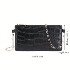 Crocodile Embossed Shoulder Chain Bag Zipper Solid Square