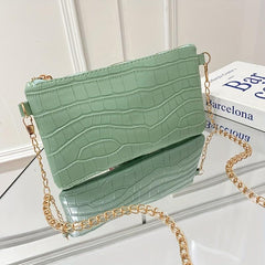 Crocodile Embossed Shoulder Chain Bag Zipper Solid Square