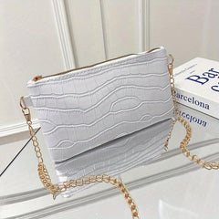 Crocodile Embossed Shoulder Chain Bag Zipper Solid Square