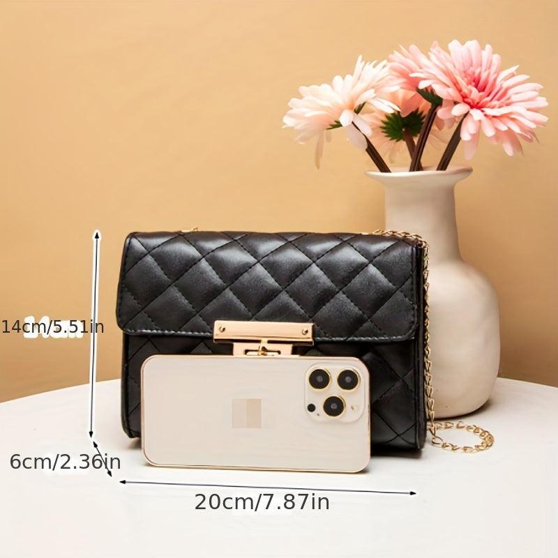 Argyle Quilted Crossbody Bag Tassel Decor Flap Square Purse