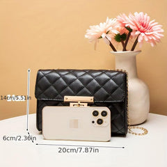 Argyle Quilted Crossbody Bag Tassel Decor Flap Square Purse