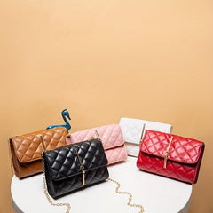 Argyle Quilted Crossbody Bag Tassel Decor Flap Square Purse