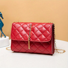 Argyle Quilted Crossbody Bag Tassel Decor Flap Square Purse