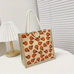 Floral Pattern Burlap Bag Lightweight Storage Satchel Bag