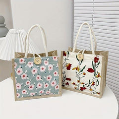 Floral Pattern Burlap Bag Lightweight Storage Satchel Bag