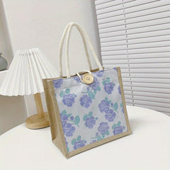 Floral Pattern Burlap Bag Lightweight Storage Satchel Bag