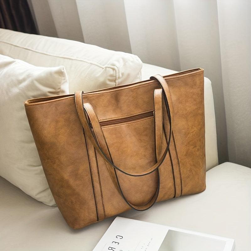 Vintage Large Tote Bag Retro PU Leather Shoulder Bag Women's Handbag