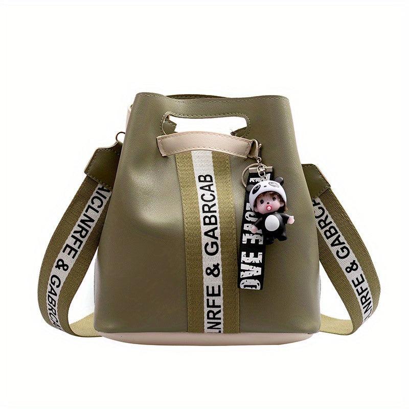 Letter Decor Crossbody Bucket Bag Block Shoulder Bag Women's Stylish Casual Hand