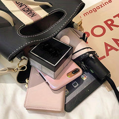 Letter Decor Crossbody Bucket Bag Block Shoulder Bag Women's Stylish Casual Hand