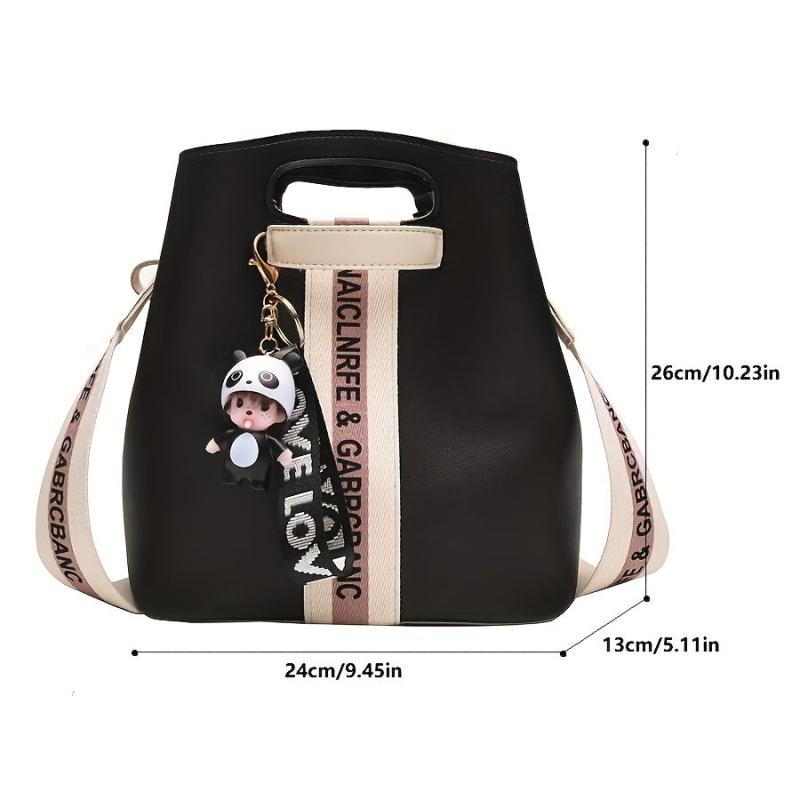 Letter Decor Crossbody Bucket Bag Block Shoulder Bag Women's Stylish Casual Hand