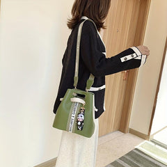 Letter Decor Crossbody Bucket Bag Block Shoulder Bag Women's Stylish Casual Hand
