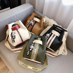 Letter Decor Crossbody Bucket Bag Block Shoulder Bag Women's Stylish Casual Hand