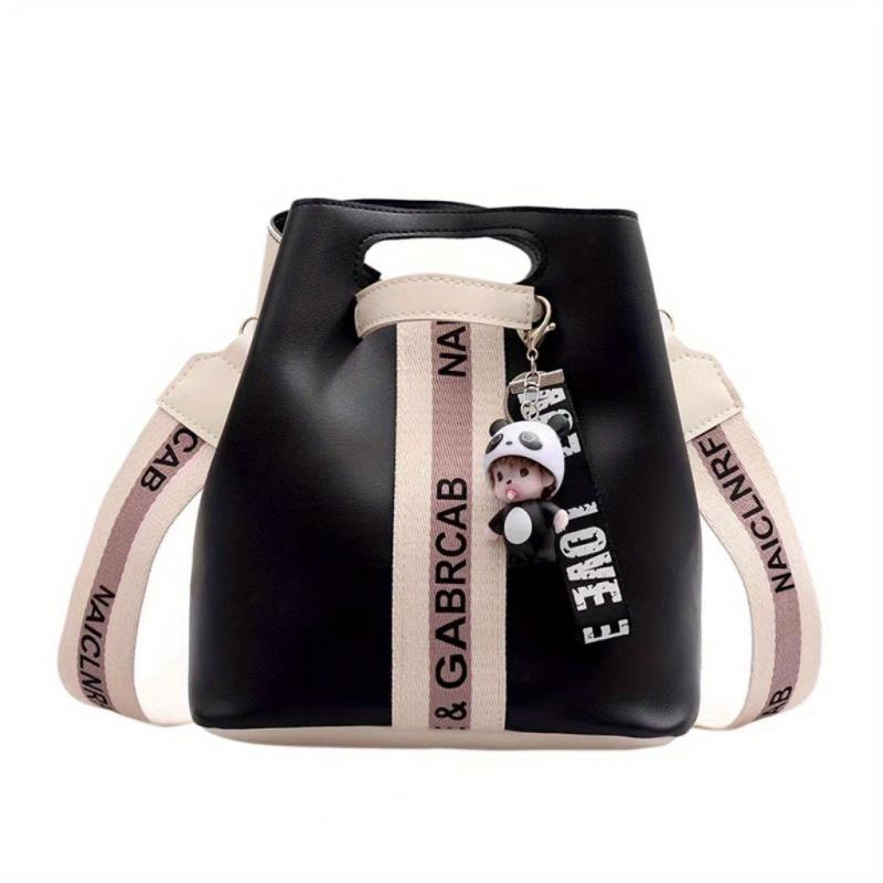 Letter Decor Crossbody Bucket Bag Block Shoulder Bag Women's Stylish Casual Hand
