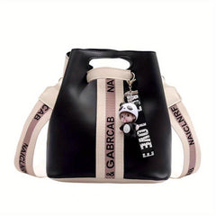 Letter Decor Crossbody Bucket Bag Block Shoulder Bag Women's Stylish Casual Hand
