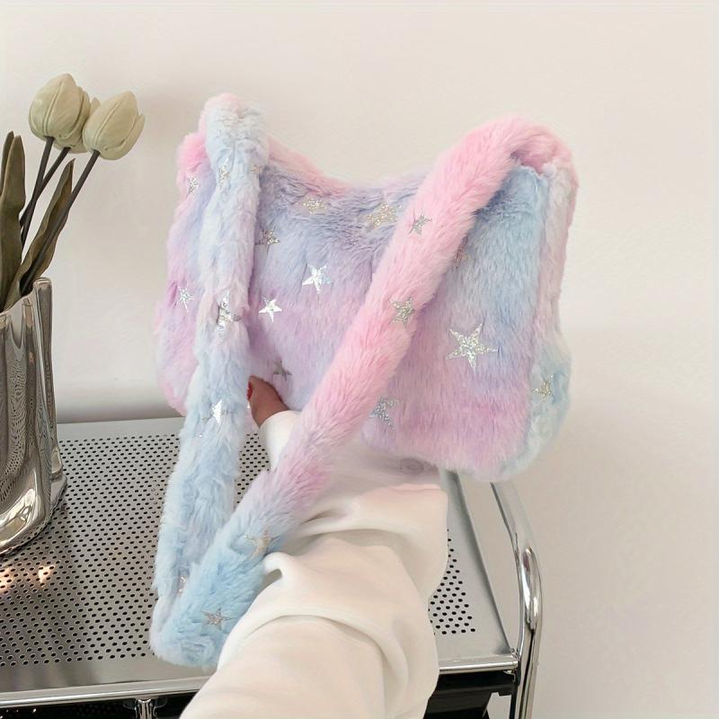 Flower Graphic Plush Shoulder Bag Large Capacity Casual Hand Bag