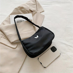 Butterfly Decor Nylon Shoulder Bag Underarm Purse with Zipper