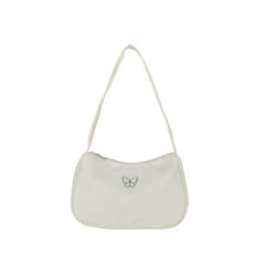 Butterfly Decor Nylon Shoulder Bag Underarm Purse with Zipper