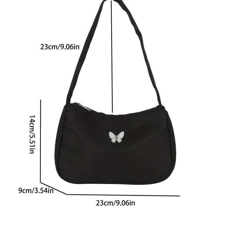 Butterfly Decor Nylon Shoulder Bag Underarm Purse with Zipper