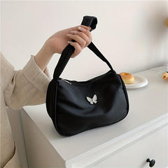 Butterfly Decor Nylon Shoulder Bag Underarm Purse with Zipper