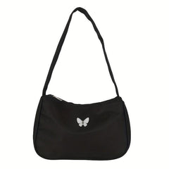 Butterfly Decor Nylon Shoulder Bag Underarm Purse with Zipper