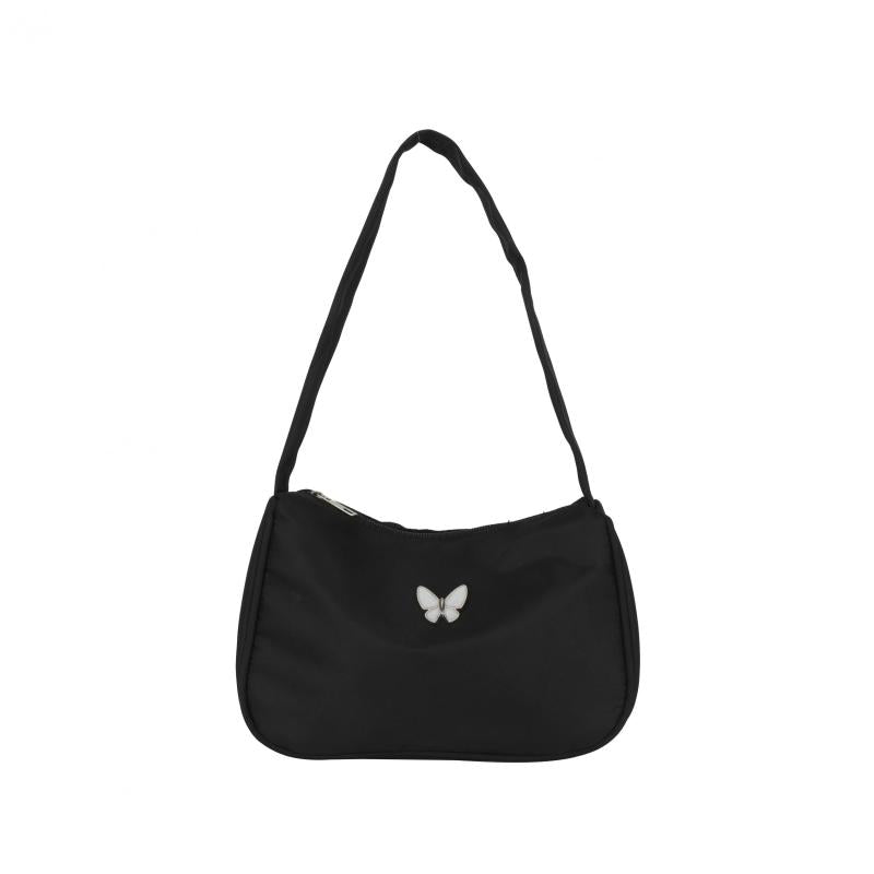 Butterfly Decor Nylon Shoulder Bag Underarm Purse with Zipper