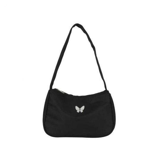 Butterfly Decor Nylon Shoulder Bag Underarm Purse with Zipper