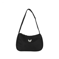 Butterfly Decor Nylon Shoulder Bag Underarm Purse with Zipper