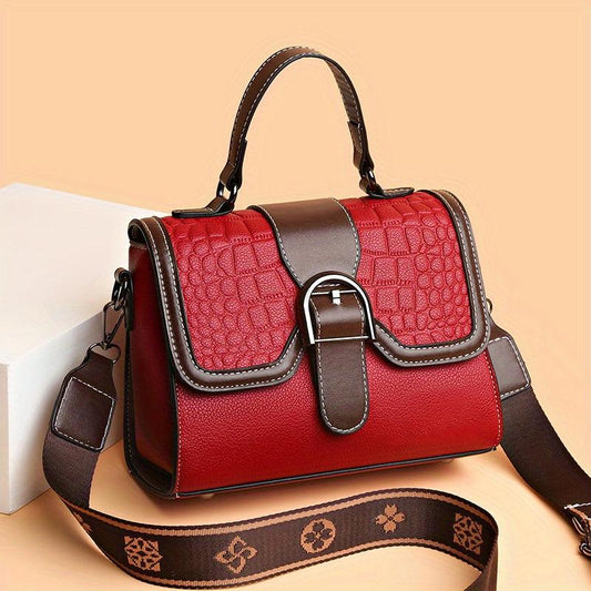 Vintage Colorblock Croc Square Bag Satchel Shoulder Bag