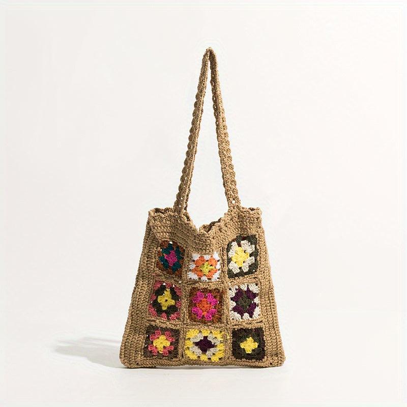 Boho Style Crochet Shoulder Bag Hollow Out Woven Beach Bag