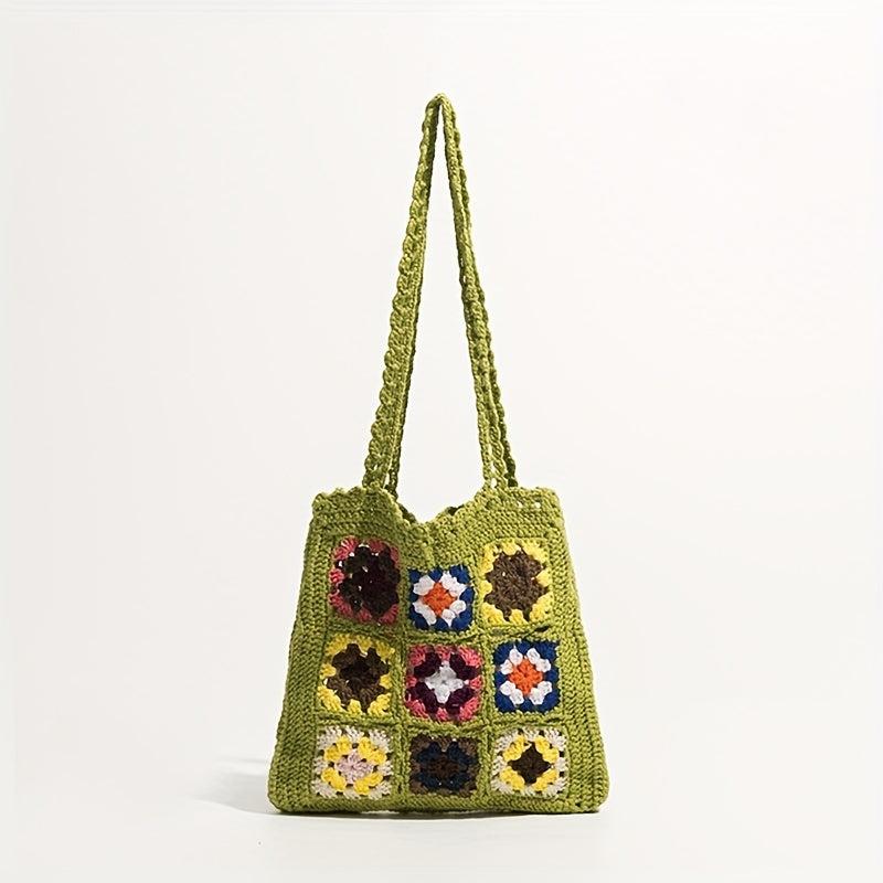 Boho Style Crochet Shoulder Bag Hollow Out Woven Beach Bag