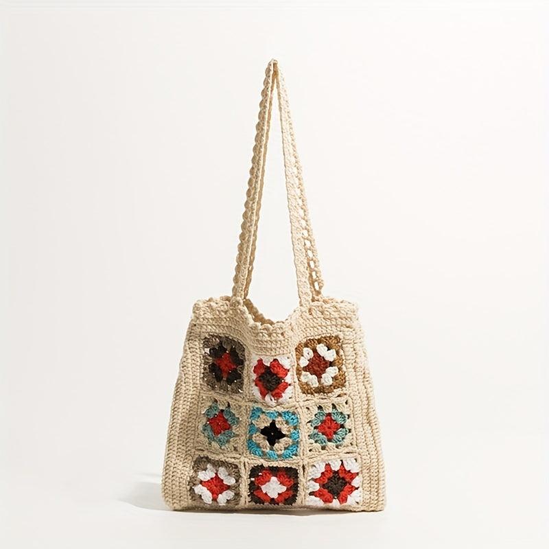 Boho Style Crochet Shoulder Bag Hollow Out Woven Beach Bag