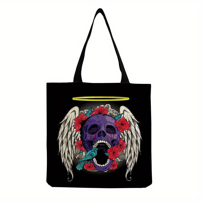 Gothic Skull Print Tote Bag Large Capacity Canvas Shoulder Bag