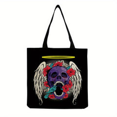 Gothic Skull Print Tote Bag Large Capacity Canvas Shoulder Bag